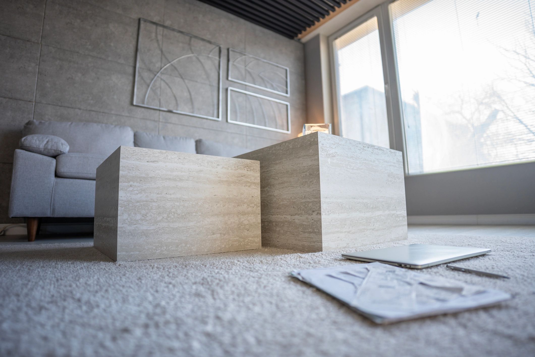 Flooring samples and design inspiration in a bright showroom setting